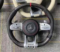 100%AMG Carbon Fiber Flat Custom Steering Wheel for Mercedes-Benz AMG Old to New