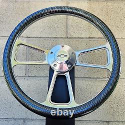 14 Billet Steering Wheel Tri Spoke Carbon Fiber Half Wrap with Chevy Bowtie Horn