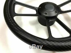 14 Carbon Fiber Black Muscle Steering Wheel with 69-94 Chevy GM Billet Adapter