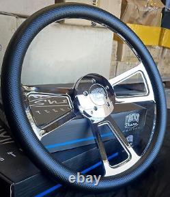 18 Inch Chrome Semi Truck Steering Wheel Black Carbon Fiber Vinyl Grip 5 Hole