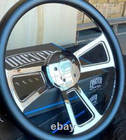 18 Inch Chrome Semi Truck Steering Wheel Black Carbon Fiber Vinyl Grip 5 Hole