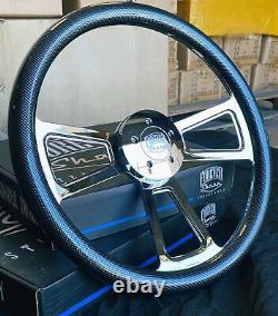 18 Inch Chrome Semi Truck Steering Wheel Carbon Fiber Hydrodipped Grip 5 Hole
