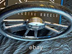 18 Inch Chrome Semi Truck Steering Wheel Carbon Fiber Hydrodipped Grip 5 Hole