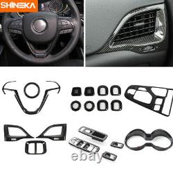 19pc Carbon Fiber Full Interior Steering wheel Cover Trim For Jeep Cherokee 2019