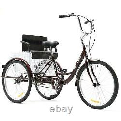 24 Adult Tricycle Three Wheel Trike Bike Cruiser with Rear Basket Child Seat