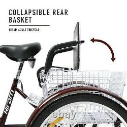 24 Adult Tricycle Three Wheel Trike Bike Cruiser with Rear Basket Child Seat