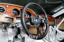 350MM Carbon Fiber Flat Bottom Steering Wheel Inserts Pilota Style Black 6 horn