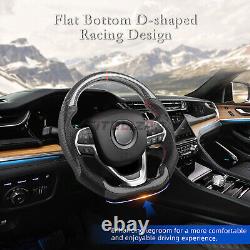 3K Carbon Fiber Steering Wheel For Jeep Grand Cherokee 2014-2024 Leather Grips