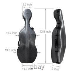 4/4 Cello Case Carbon Fiber, Strong & Light, Black Stripe, with Wheels