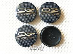 4x OZ Center Caps Wheel Centre Hub Alloy Cap Set Black/Silver Carbon Fiber 56mm