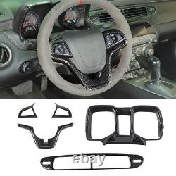 5x Carbon Fiber Steering Wheel Dashboard Cover Trim Kit For Chevy Camaro 2012-15