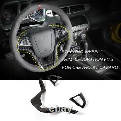 5x Carbon Fiber Steering Wheel Dashboard Cover Trim Kit For Chevy Camaro 2012-15