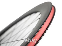 700C 60mm Clincher Road Bike/Bicycle Carbon Wheelset Front+Rear Carbon Wheels
