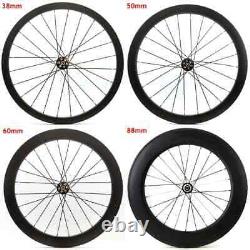 700C Carbon Fiber Road Bike Disc Brake Single Front Wheel 30-88mm Depth UD Matte