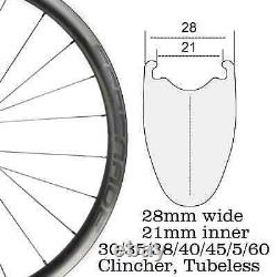 700C Carbon Fiber Road Bike Wheelset Disc Brake 30 35 40 45 50 55 60mm Depth