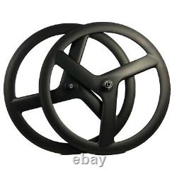700C Carbon Road Bike Wheelset 3 Spoke Disc Brake Width 23mm Clincher Tubular