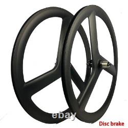 700C Carbon Road Bike Wheelset 3 Spoke Disc Brake Width 23mm Clincher Tubular