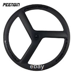 700C Carbon Road Bike Wheelset 3 Spoke Disc Brake Width 23mm Clincher Tubular