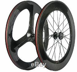700C Fixed Gear Track Wheels 70mm Tri Spoke Front Wheel 88mm Rear Carbon Wheels