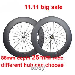 700C Full Carbon Fiber Road Bike Wheels 88mm Deep 25mm Wide Clincher Tubular