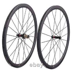 700C Road Bike Carbon Fiber Wheels Straight Pull Hub 5023mm Clincher Tubular