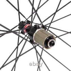 700C Road Bike Carbon Fiber Wheels Straight Pull Hub 5023mm Clincher Tubular