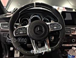 AMG Carbon Fiber Flat Steering Wheel for Mercedes-Benz AMG Old to New+Alcantara