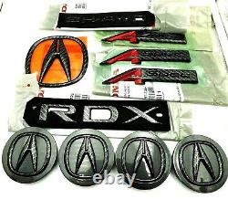 Acura RDX A-Spec 19-20 Black Carbon Fiber Emblem Trunk Badge Wheel Caps Set X10