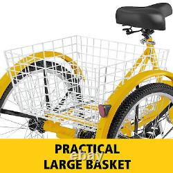 Adult Tricycle 20'' 1-Speed 3 Wheel Yellow Trike Bike Shopping With Lock Bike