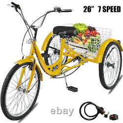 Adult Tricycle 26 7-Speed 3-Wheel Shimano Trike Bicycle Bike Cruise With Basket