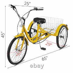 Adult Tricycle 26 7-Speed 3-Wheel Shimano Trike Bicycle Bike Cruise With Basket