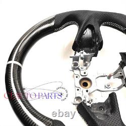 BLACK CARBON FIBER Steering Wheel FOR INFINITI q50 SILIVER/WHITE ACCENT LEATHER