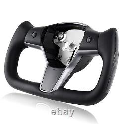 Black Yoke Steering Wheel For Tesla Model 3 & Y 2017-23 withHeated &Patches
