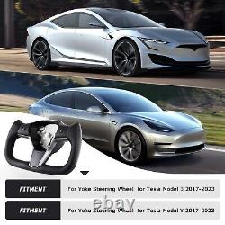 Black Yoke Steering Wheel For Tesla Model 3 & Y 2017-23 withHeated &Patches