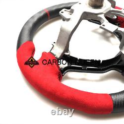 CARBON FIBER Steering Wheel FOR NISSAN GTR R35 RED ALCANTARA 09-16YEAR