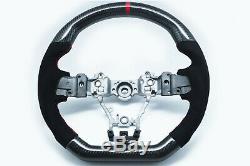 Carbon Fiber Alcantara WithRed Stripe Flat Steering Wheel for 15-20 SUBARU WRX STI