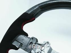 Carbon Fiber Alcantara WithRed Stripe Flat Steering Wheel for 15-20 SUBARU WRX STI