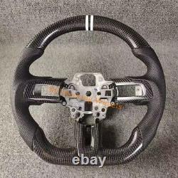 Carbon Fiber Black Leather White Center Strip Steering Wheel for Ford Mustang