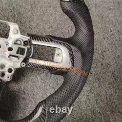Carbon Fiber Black Leather White Center Strip Steering Wheel for Ford Mustang