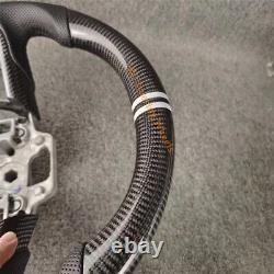 Carbon Fiber Black Leather White Center Strip Steering Wheel for Ford Mustang