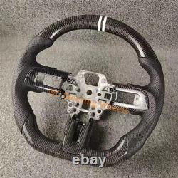 Carbon Fiber Black Leather White Center Strip Steering Wheel for Ford Mustang