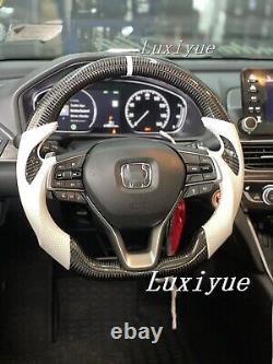 Carbon Fiber Customized steering wheel For 2018-2021 Honda 10th White leather