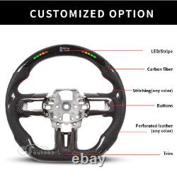 Carbon Fiber LED Sport Steering Wheel Fit 15+ Ford Mustang with CF Trim & Paddle