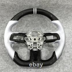 Carbon Fiber Leather White Center Strip Steering Wheel for2018-2020 Ford Mustang
