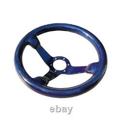 Carbon Fiber Racing Car Drift Steering Wheel 350mm 14Inch 6 Holes Bolts Blue
