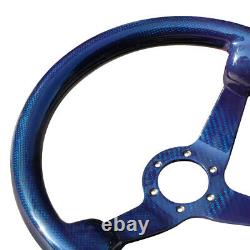 Carbon Fiber Racing Car Drift Steering Wheel 350mm 14Inch 6 Holes Bolts Blue