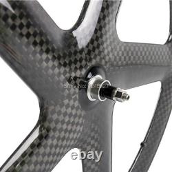 Carbon Fiber Road Bike Wheelset 5 Spoke Wheels Tubular Clincher Depth 56mm