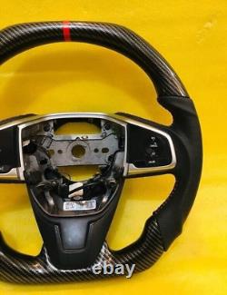Carbon Fiber Steering Top Bottom Flat Wheel For Honda Civic 10th Gen 2016-2021
