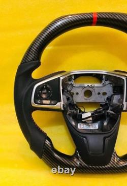 Carbon Fiber Steering Top Bottom Flat Wheel For Honda Civic 10th Gen 2016-2021