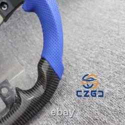 Carbon Fiber Steering Wheel Blue Stripe Fit Dodge Charger Challenger RT 11-14